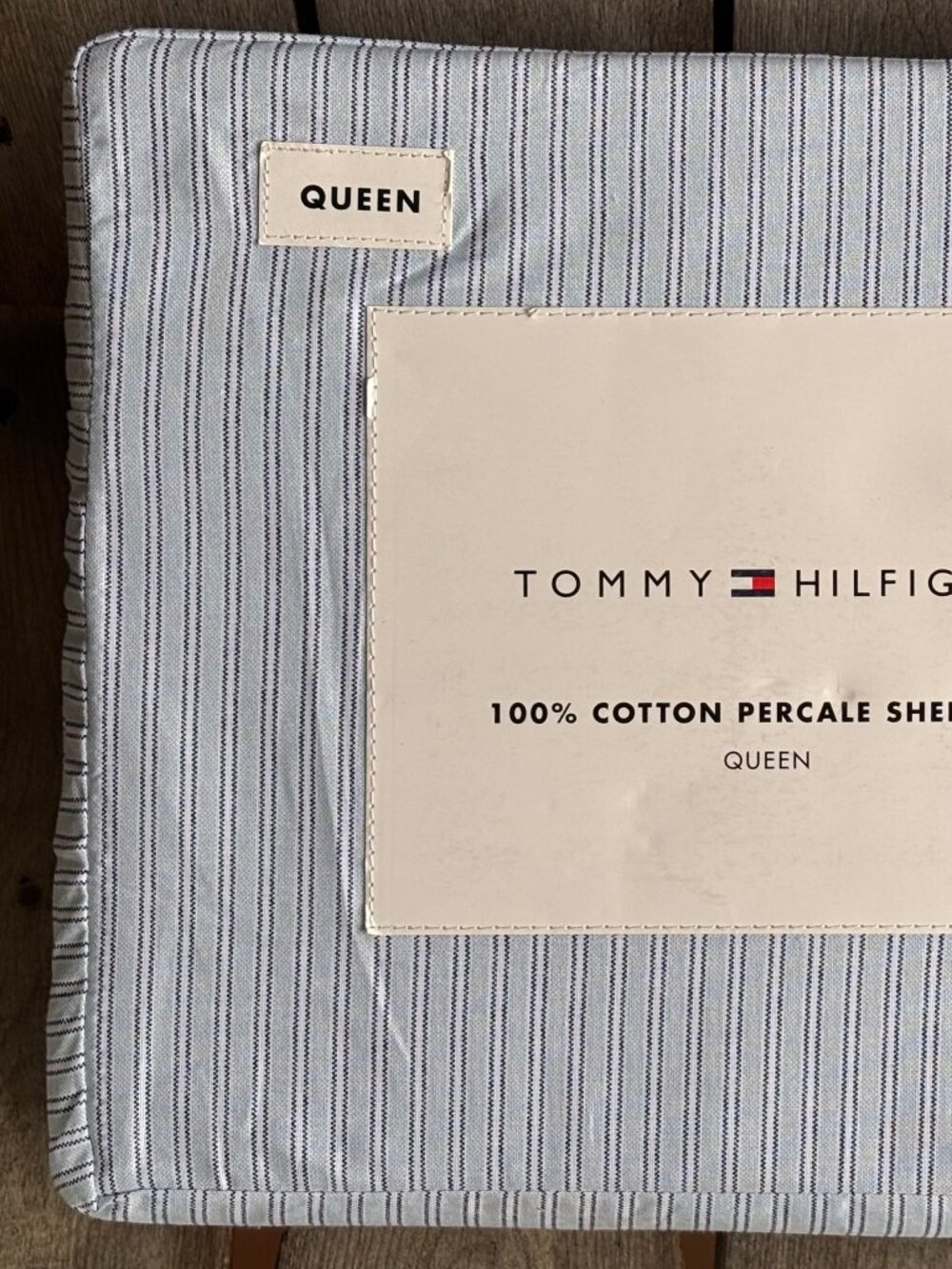 Tommy Hilfiger QUEEN SIze Sheet Set HIGHLAND TICKING Stripe Crisp Percale Cotton